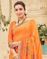 Vishal Prints Pastel Orange Printed Georgette Saree With Border