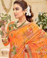 Vishal Prints Pastel Orange Printed Georgette Saree With Border