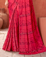 Vishal Prints Pinkish Red Designer Fancy Chiffon Saree With Diamond Work And Core Piping