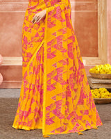 Vishal Prints Golden Yellow Printed Chiffon Saree With Foil Print And Tassel