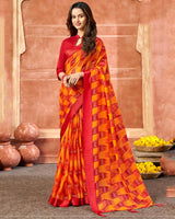 Vishal Prints Cherry Red Printed Chiffon Saree With Foil Print And Tassel