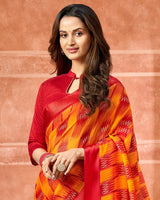 Vishal Prints Cherry Red Printed Chiffon Saree With Foil Print And Tassel