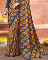 Vishal Prints Ink Blue Printed Chiffon Saree With Foil Print And Tassel