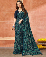 Vishal Prints Navy Blue Printed Chiffon Saree With Foil Print And Tassel