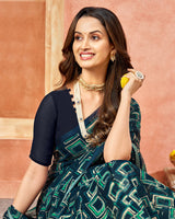 Vishal Prints Navy Blue Printed Chiffon Saree With Foil Print And Tassel