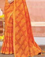 Vishal Prints Orange Printed Chiffon Saree With Foil Print And Tassel