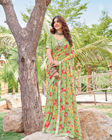 Vishal Prints Olivine Green Printed Georgette Saree With Fancy Border