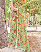 Vishal Prints Olivine Green Printed Georgette Saree With Fancy Border