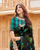 Vishal Prints Midnight Black Printed Georgette Saree With Fancy Border