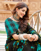 Vishal Prints Midnight Black Printed Georgette Saree With Fancy Border