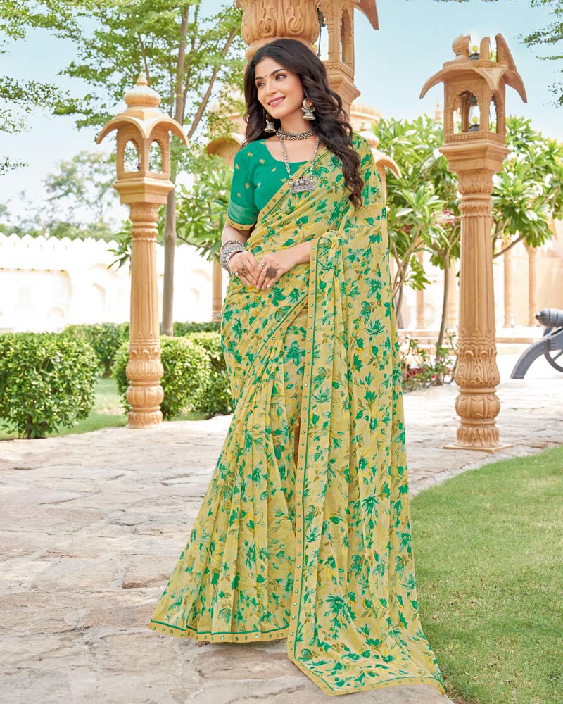 Vishal Prints Ginger Brown Printed Georgette Saree With Fancy Border