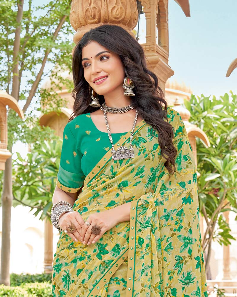 Vishal Prints Ginger Brown Printed Georgette Saree With Fancy Border