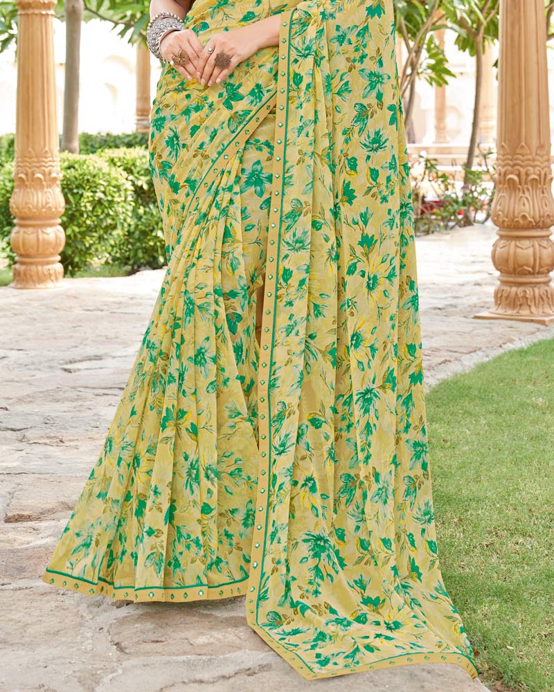 Vishal Prints Ginger Brown Printed Georgette Saree With Fancy Border