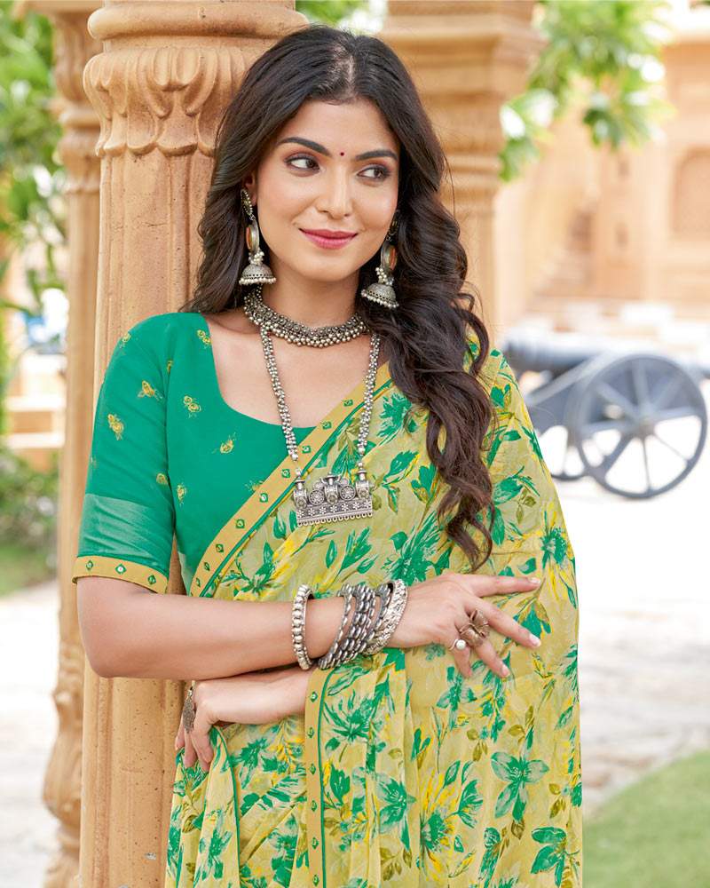 Vishal Prints Ginger Brown Printed Georgette Saree With Fancy Border