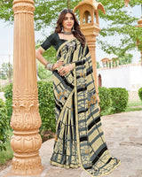 Vishal Prints Light Beige And Black Printed Georgette Saree With Fancy Border
