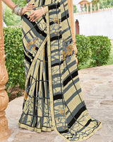 Vishal Prints Light Beige And Black Printed Georgette Saree With Fancy Border