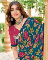 Vishal Prints Navy Blue Printed Georgette Saree With Fancy Border