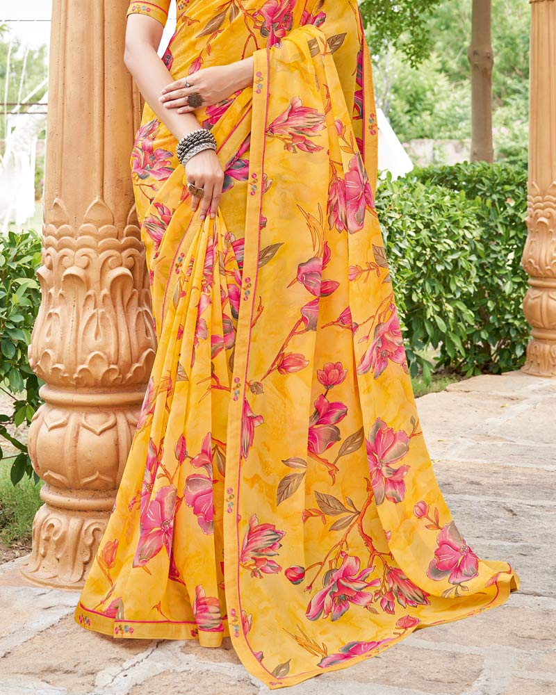 Vishal Prints Sunshade Orange Printed Georgette Saree With Fancy Border