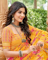 Vishal Prints Sunshade Orange Printed Georgette Saree With Fancy Border