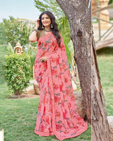 Vishal Prints Rosy Pink Printed Georgette Saree With Fancy Border