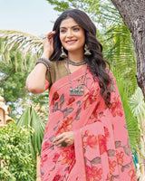 Vishal Prints Rosy Pink Printed Georgette Saree With Fancy Border