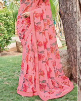Vishal Prints Rosy Pink Printed Georgette Saree With Fancy Border