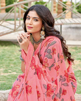 Vishal Prints Rosy Pink Printed Georgette Saree With Fancy Border