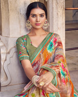 Vishal Prints Sage Green Digital Print Georgette Saree With Fancy Border