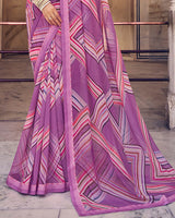 Vishal Prints Bouquet Violet Digital Print Georgette Saree With Fancy Border