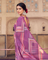 Vishal Prints Bouquet Violet Digital Print Georgette Saree With Fancy Border