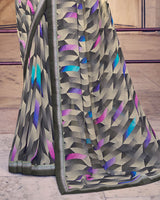 Vishal Prints Dark Grey Digital Print Georgette Saree With Fancy Border