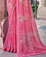 Vishal Prints Cherry Pink Digital Print Georgette Saree With Fancy Border