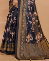 Vishal Prints Black Tussar Silk Digital Print Saree With Tassel