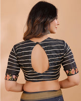 Vishal Prints Black Tussar Silk Digital Print Saree With Tassel