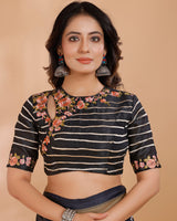 Vishal Prints Black Tussar Silk Digital Print Saree With Tassel