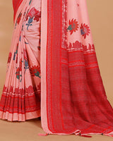 Vishal Prints Pastel Pink Printed Tussar Silk Saree With Tassel