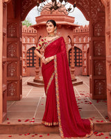 Vishal Prints Shiraz Red Designer Art Silk Saree With Diamond Work And Cut Work Embroidery Border