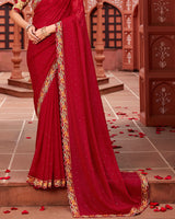 Vishal Prints Shiraz Red Designer Art Silk Saree With Diamond Work And Cut Work Embroidery Border