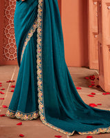 Vishal Prints Sherpa Blue Designer Art Silk Saree With Diamond Work And Cut Work Embroidery Border