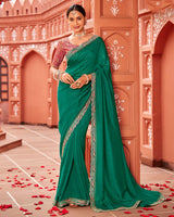 Vishal Prints Tropical Green Designer Art Silk Saree With Diamond Work And Cut Work Embroidery Border