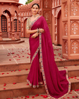 Vishal Prints Purplish Red Designer Art Silk Saree With Diamond Work And Cut Work Embroidery Border