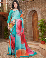 Vishal Prints Dark Turquoise Blue Digital Print Georgette Saree