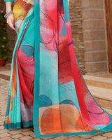 Vishal Prints Dark Turquoise Blue Digital Print Georgette Saree