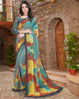 Vishal Prints Pastel Teal Green Digital Print Georgette Saree