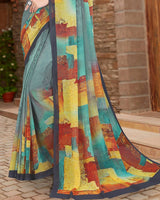 Vishal Prints Pastel Teal Green Digital Print Georgette Saree
