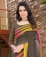 Vishal Prints Dark Grey Digital Print Georgette Saree