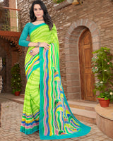 Vishal Prints Lime Green Digital Print Georgette Saree