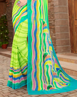 Vishal Prints Lime Green Digital Print Georgette Saree