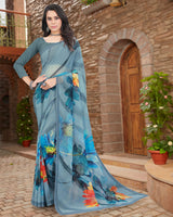 Vishal Prints Pastel Blue Digital Print Georgette Saree