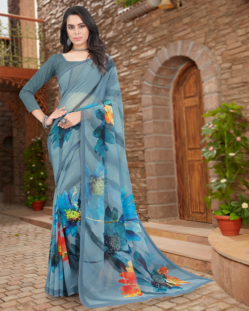 Vishal Prints Pastel Blue Digital Print Georgette Saree
